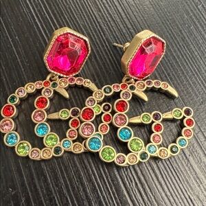 Gucci Multi color Crystal Logo Earrings